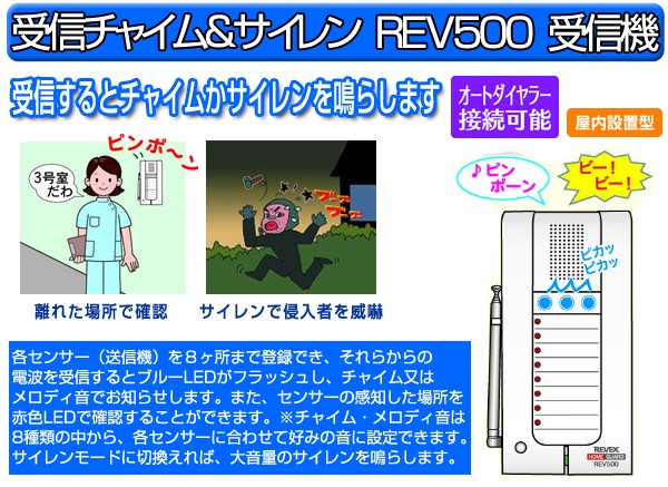 REV500】受信チャイム＆サイレン / 受信機 / ホームガードシリーズ専用 防犯カメラダイレクト