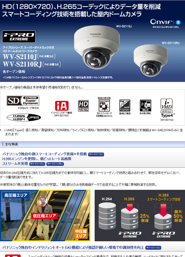WV-S2110RJ】Panasonic i-proエクストリーム スーパーダイナミック方式 HD ドームネットワークカメラ （代引不可・返品不可）