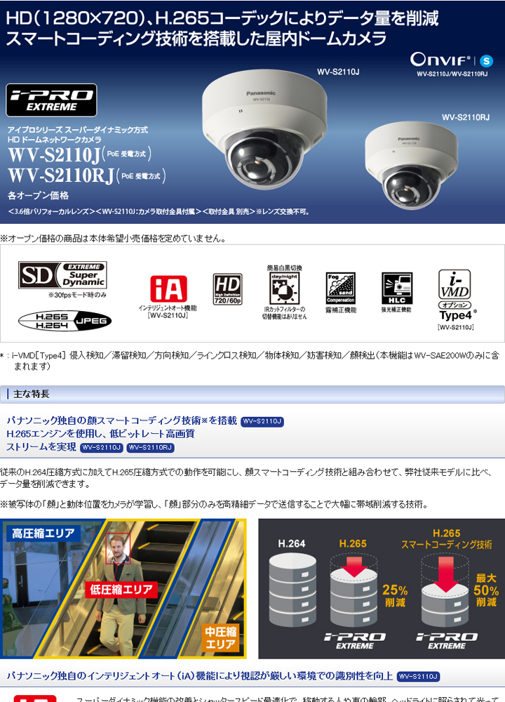 【WV-S2110J】Panasonic i-proエクストリーム スーパーダイナミック方式 HD ドームネットワークカメラ （代引不可・返品不可）