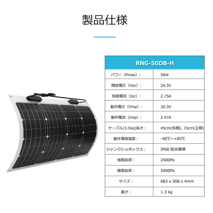 RENOGY レノジー フレキシブルソーラーパネル 50w RNG-50DB-H RNG-50DB-H】レノジー RENOGY 50W フレキシブルソーラーパネル