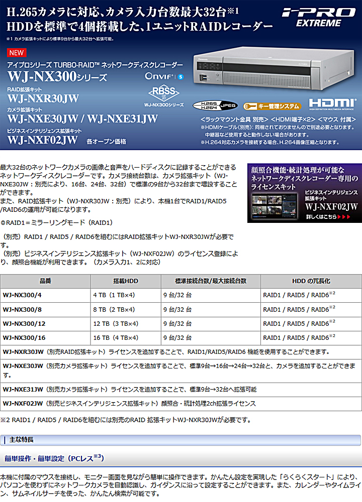 【WJ-NX300/12】Panasonic i-proエクストリーム ネットワークディスクレコーダー 12TB （代引不可・返品不可）